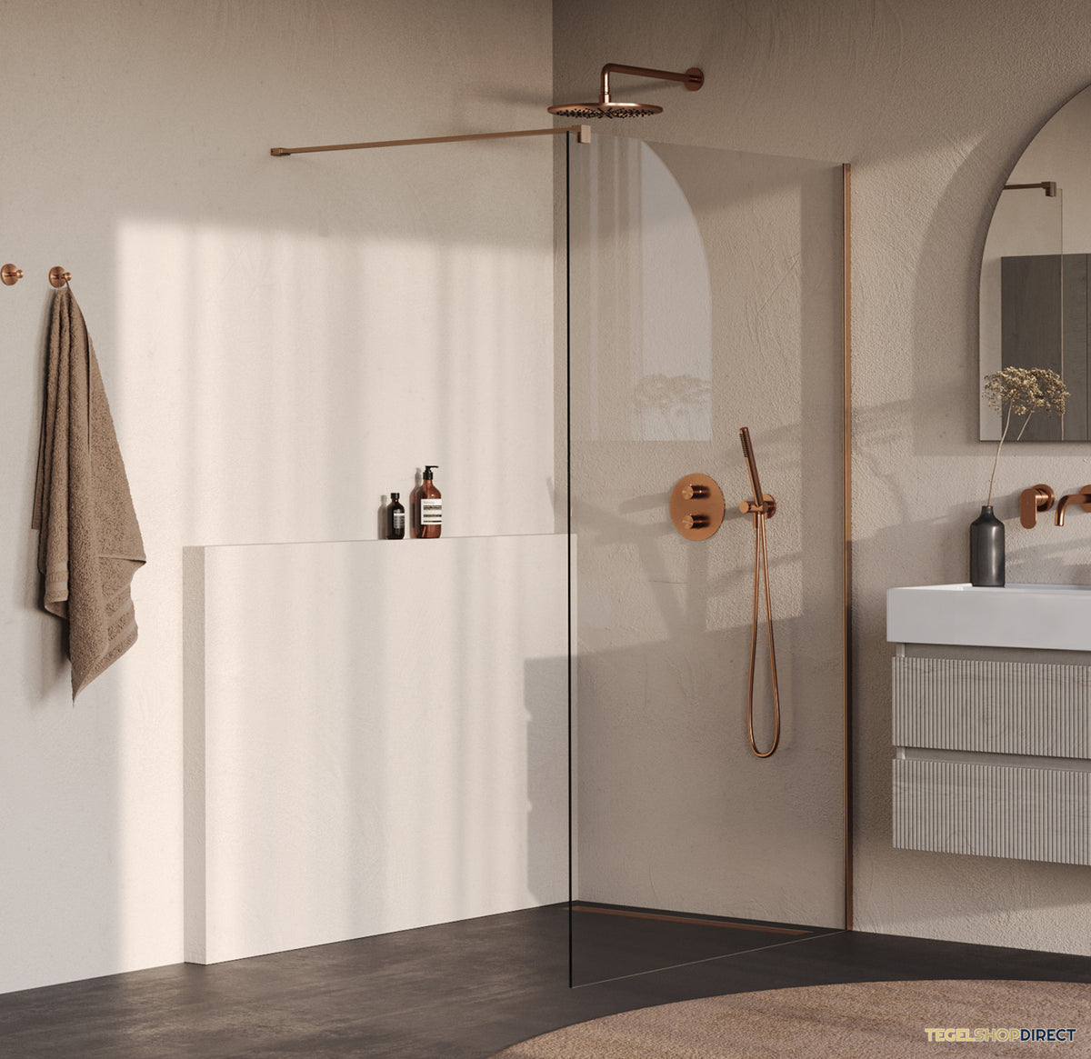 BRAUER Oblivion inloopdouche helder glas 120x200 incl. glascoating PVD koper geborsteld