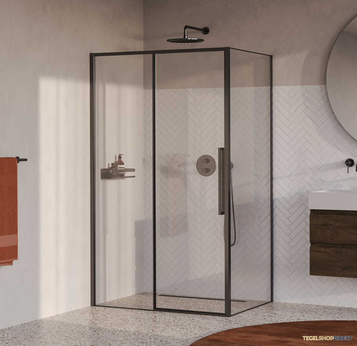 BRAUER Galactic Douchecabine Met Schuifdeur 120x90x200 Omkeerbaar Helder Glas Incl. Glascoating PVD Gunmetal Geborsteld