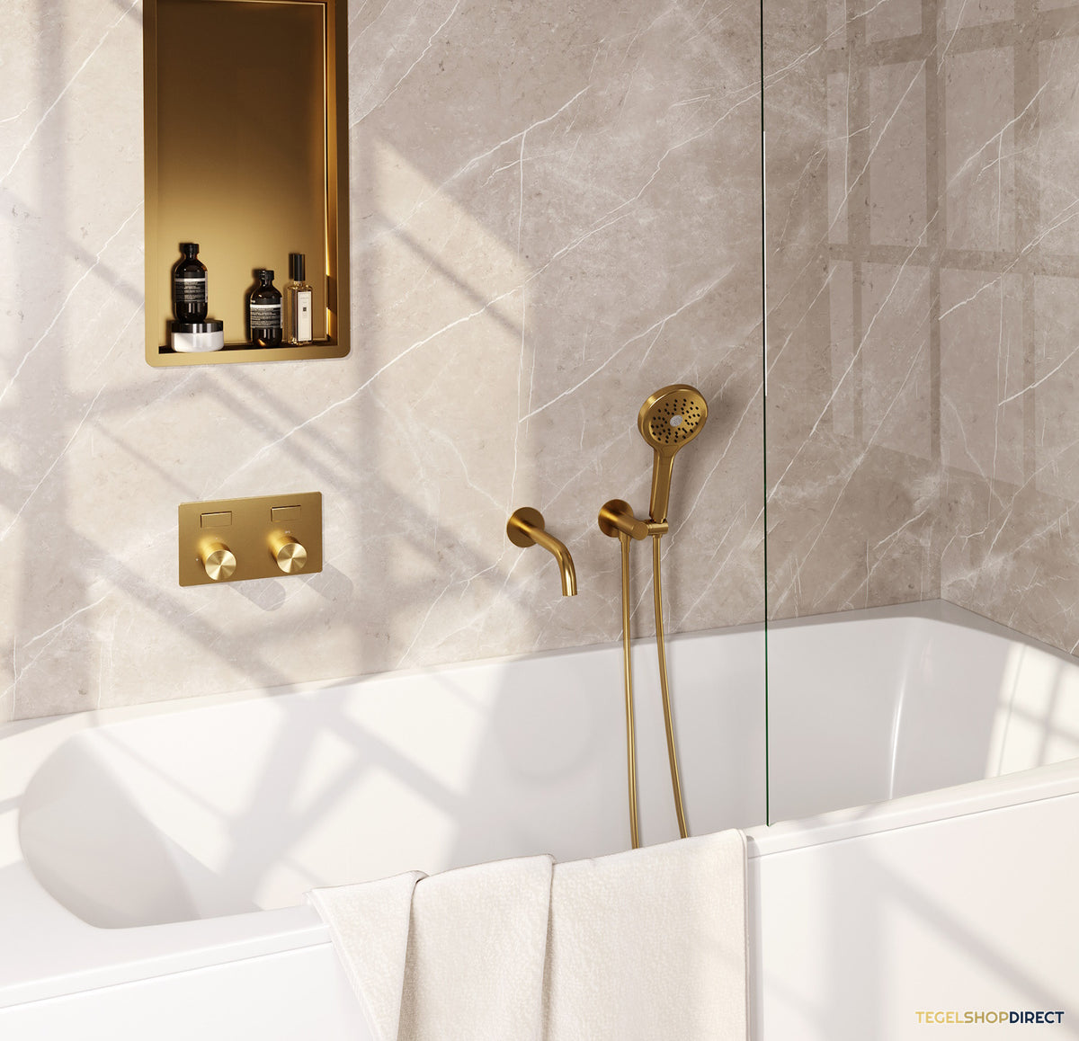Inbouwthermostaat set Brauer Carving Met Drukknoppen Incl Baduitloop Goud (Keuze Handdouche) – afbeelding 2