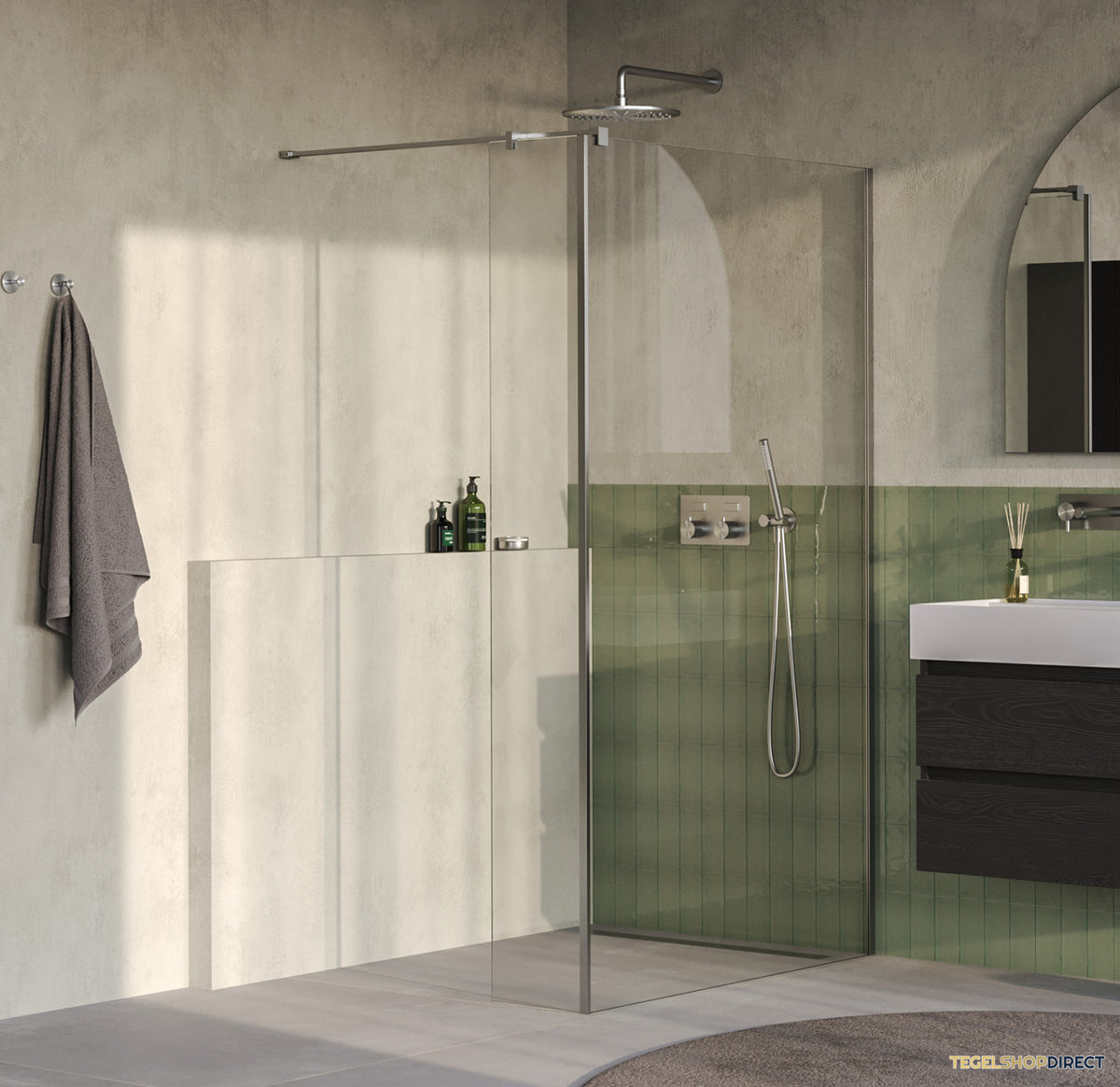 BRAUER Oblivion inloopdouche helder glas 120x200 met zijwand 30 incl. glascoating PVD RVS-kleurig geborsteld