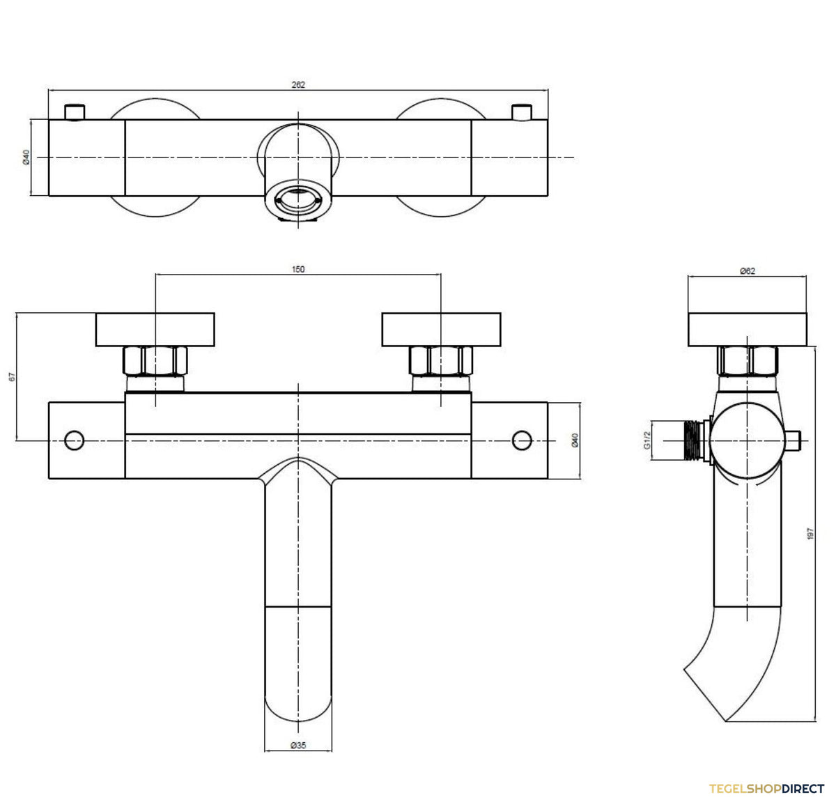 Opbouw Bad- en Douchekraan Brauer Brushed Thermostatisch Geborsteld RVS – afbeelding 3