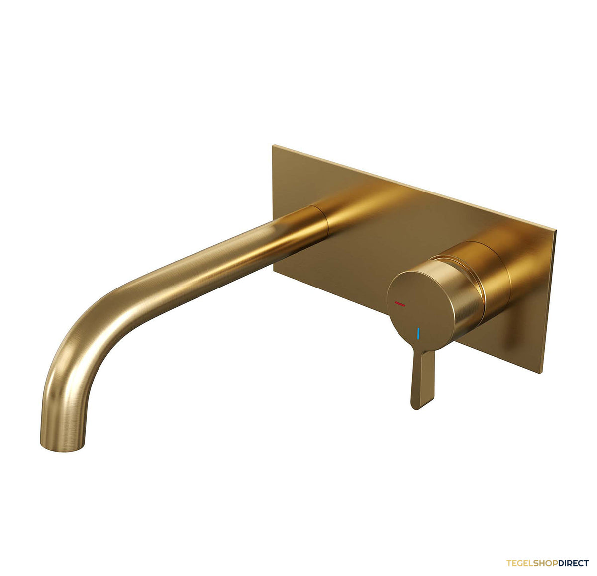 Inbouw Wastafelmengkraan Brauer Gold Edition Coldstart Gebogen Uitloop Halfronde Hendel Rechts Geborsteld Goud PVD Met Afdekplaat