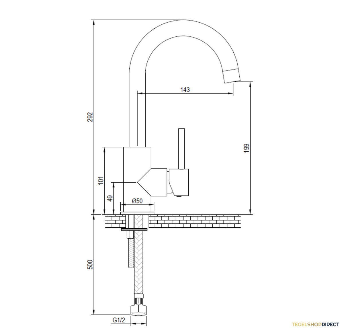 Wastafelmengkraan Brauer Black Edition Coldstart Opbouw Hoog Gebogen Platte Hendel Mat Zwart – afbeelding 3