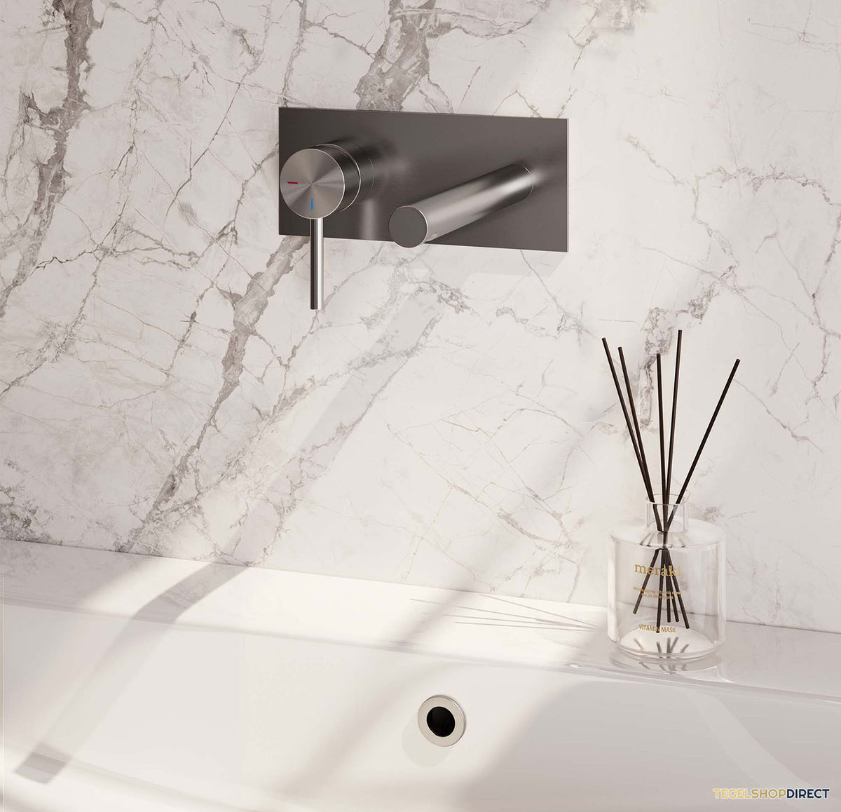 Inbouw Wastafelmengkraan Brauer Brushed Edition Coldstart Rechte Uitloop Ronde Hendel Links Geborsteld RVS PVD Met Afdekplaat – afbeelding 2