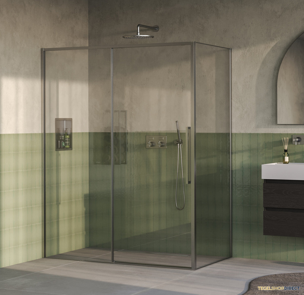 BRAUER Galactic Douchecabine Met Schuifdeur 160x90x200 Omkeerbaar Helder Glas Incl. Glascoating PVD RVS-Kleurig Geborsteld