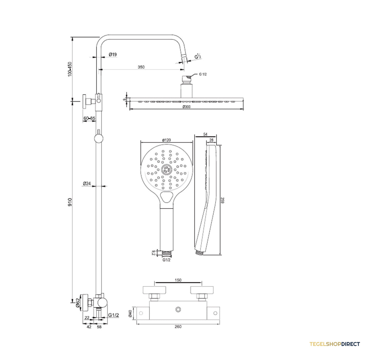 Regendouche Brauer Brushed Showerpipe Met Thermostaat 30cm 3 Standen Geborsteld RVS – afbeelding 7