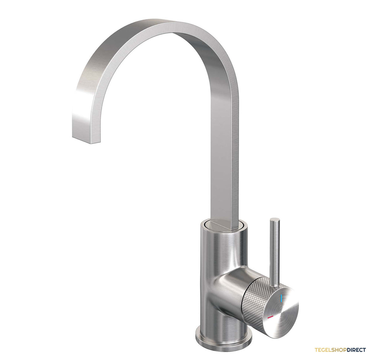 Wastafelmengkraan Brauer Brushed Carving Coldstart Opbouw Hoog Plat Gebogen Ronde Hendel Geborsteld RVS PVD PVD