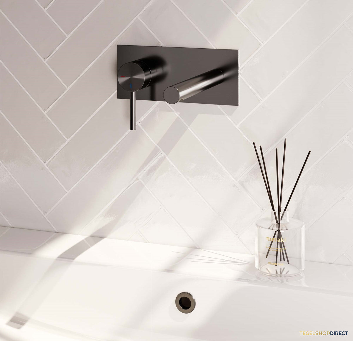 Inbouw Wastafelmengkraan Brauer Gunmetal Edition Coldstart Rechte Uitloop Ronde Hendel Links Geborsteld Gunmetal PVD Met Afdekplaat – afbeelding 2
