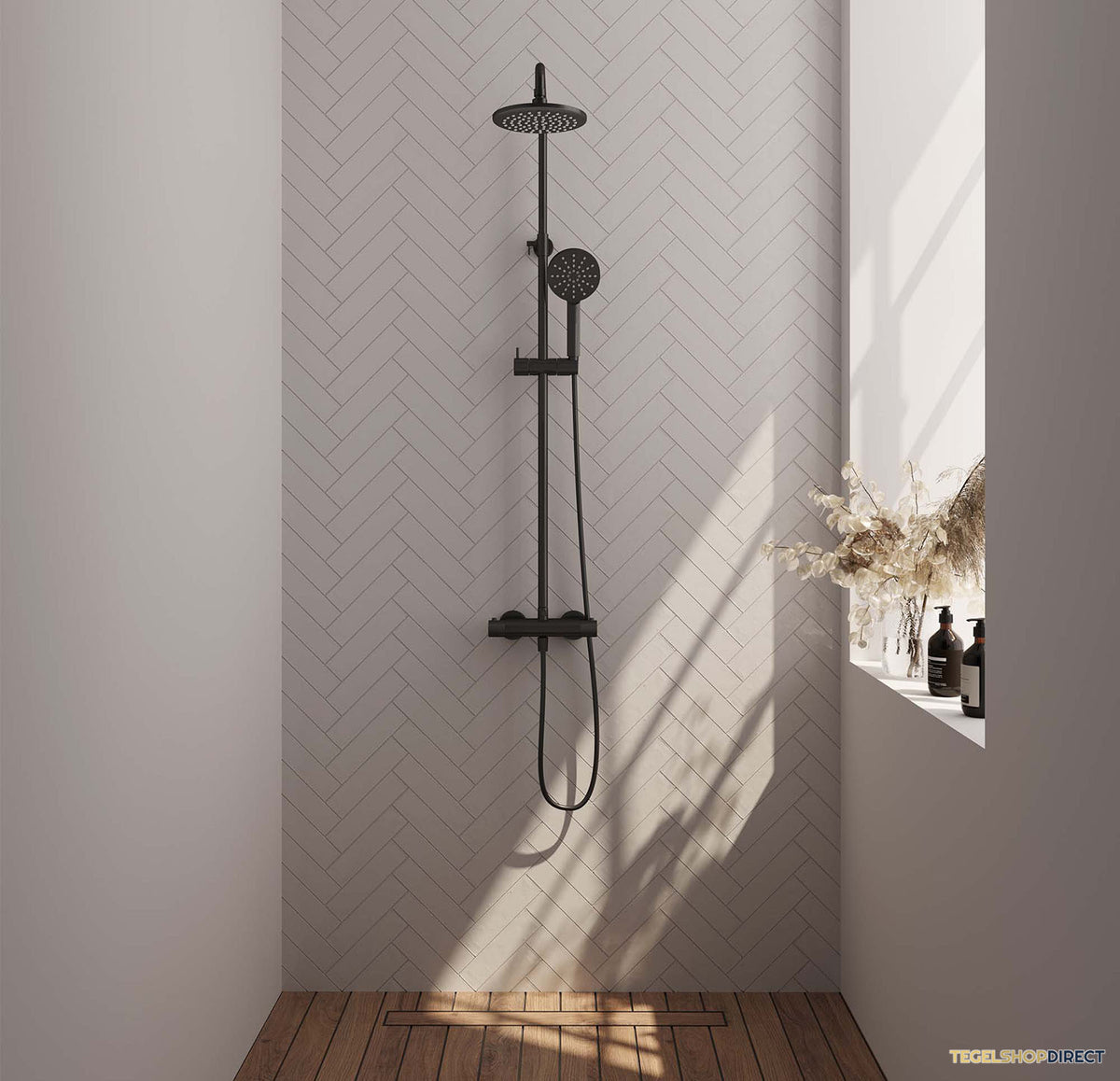 Regendoucheset Opbouw Brauer Black Carving 20 cm Thermostatisch met Handdouche 3-Standen Mat Zwart – afbeelding 2