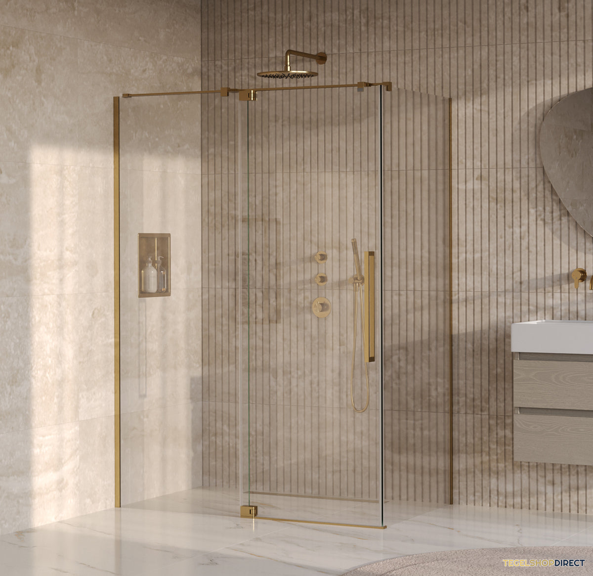 BRAUER Stellar douchecabine met draaideur helder glas 140x100x200 omkeerbaar incl. glascoating PVD goud geborsteld