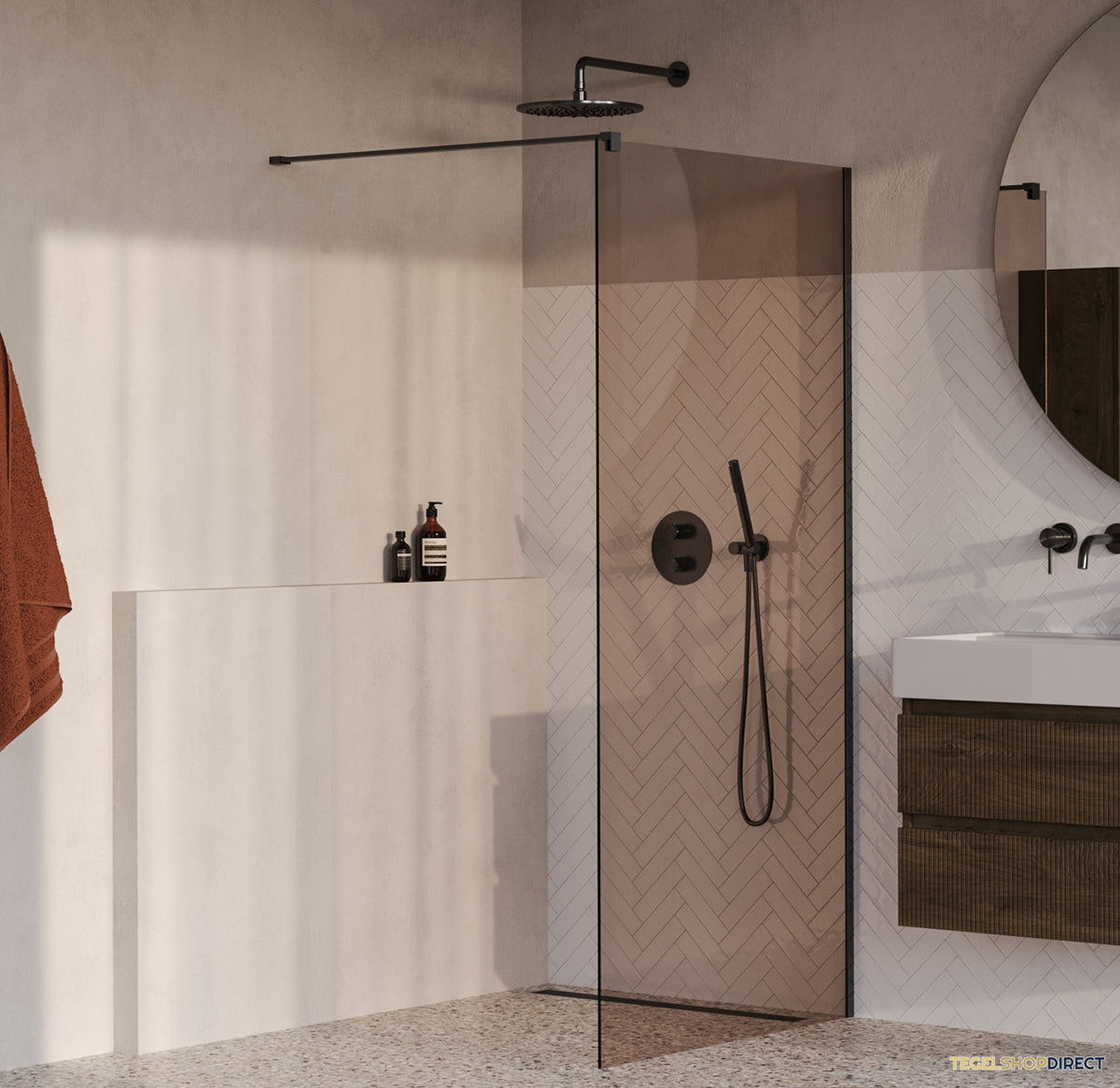 BRAUER Oblivion inloopdouche brons glas 100x200 incl. glascoating PVD gunmetal geborsteld