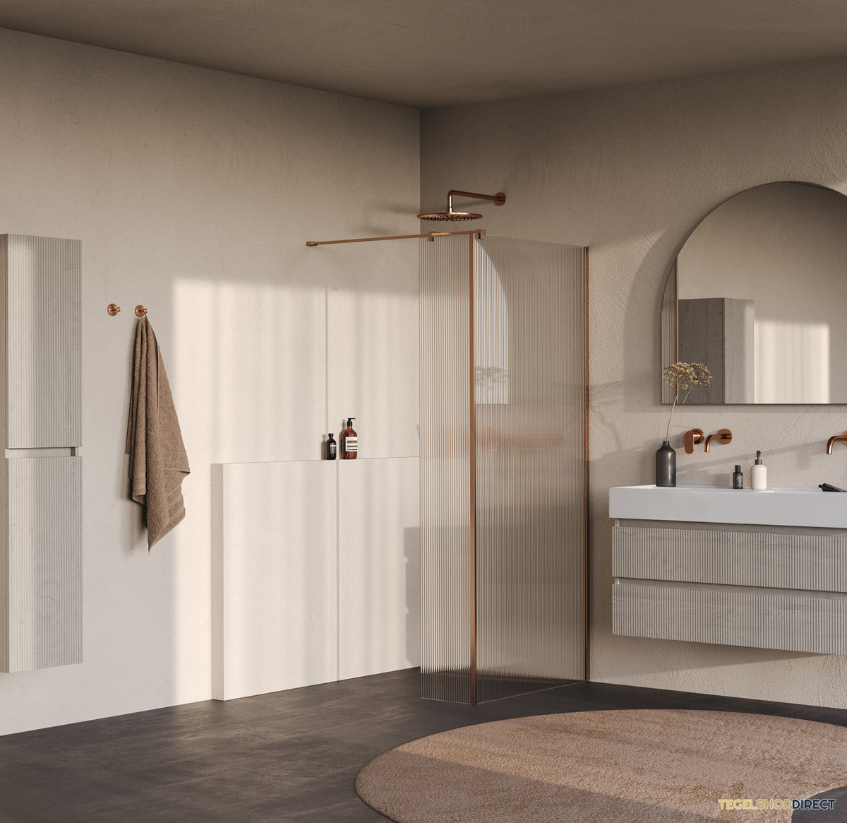 BRAUER Oblivion Flow inloopdouche helder ribbelglas 90x200 met zijwand 30 incl. glascoating Geborsteld Koper PVD – afbeelding 2