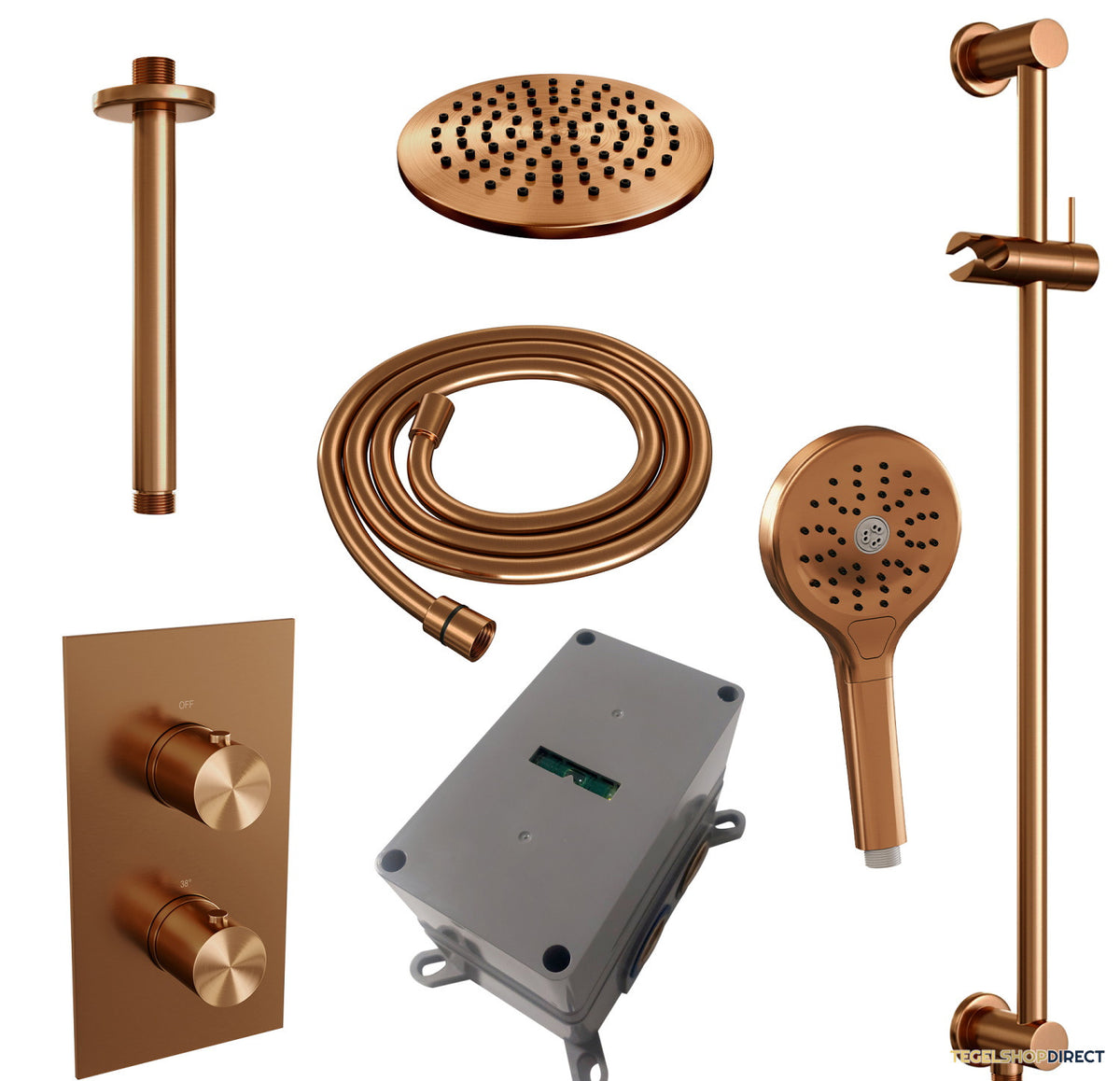 Inbouw Regendouche Set Brauer Copper Edition Plafond Uitloop Ronde Hoofddouche 20 cm Met Glijstang en Handdouche 3 Standen Koper – afbeelding 6