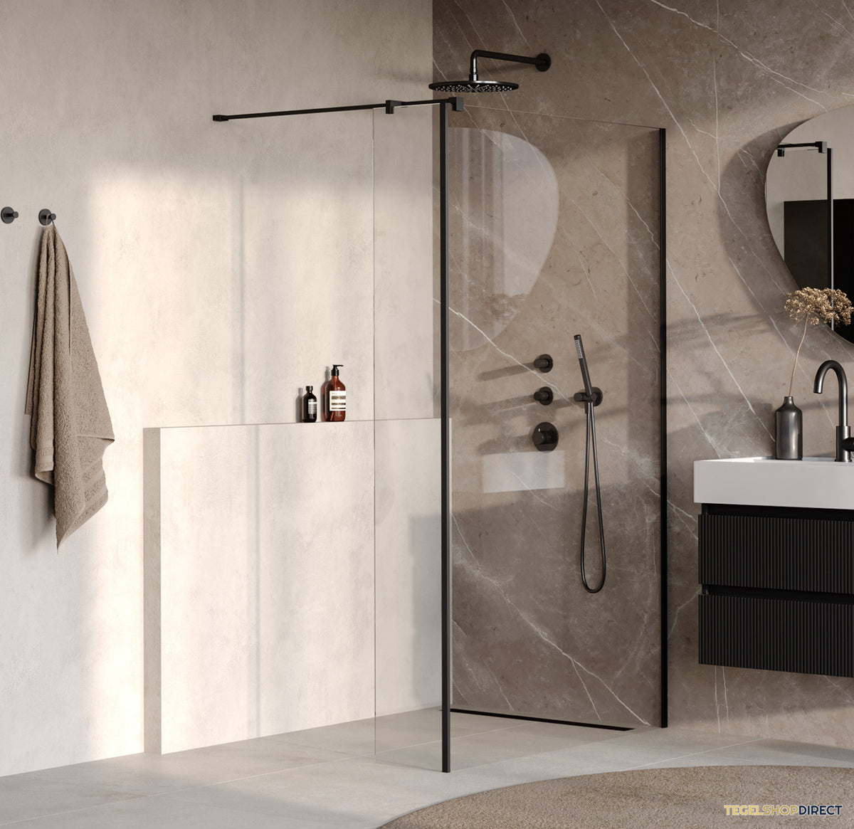 BRAUER Oblivion inloopdouche helder glas 120x200 met zijwand 30 incl. glascoating mat zwart