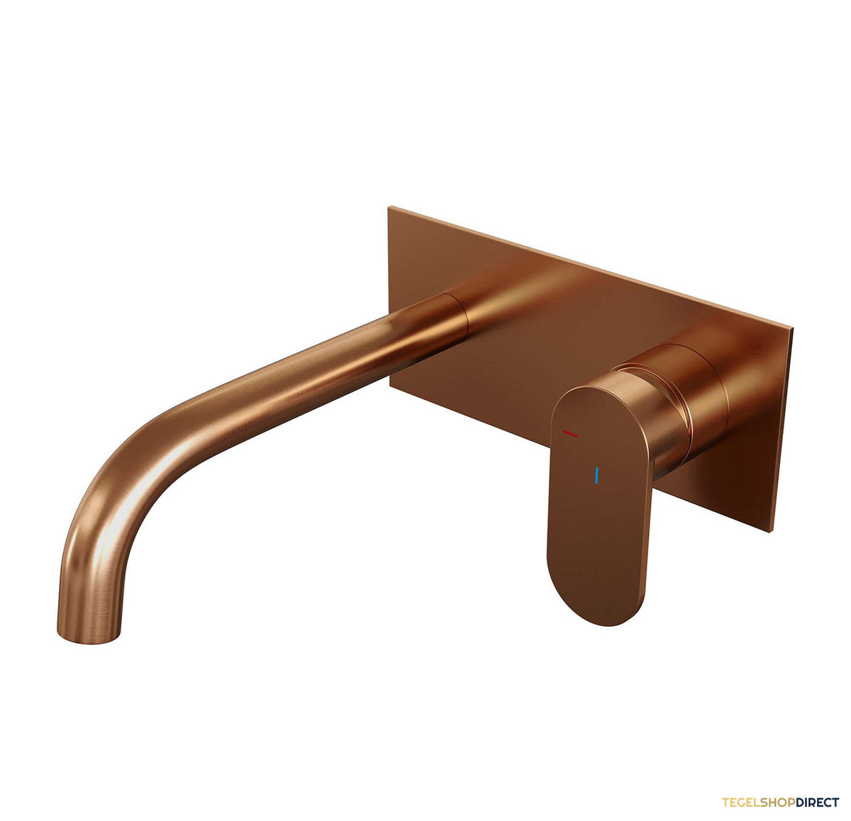 Inbouw Wastafelmengkraan Brauer Copper Edition Coldstart Gebogen Uitloop Platte Hendel Rechts Geborsteld Koper PVD Met Afdekplaat