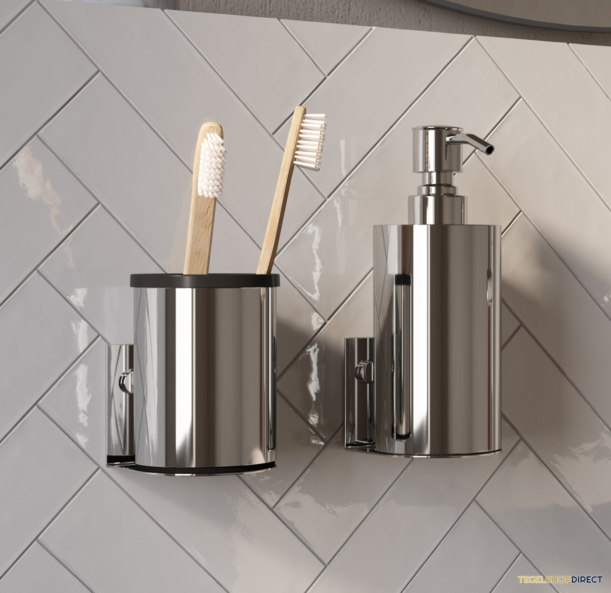 Zeepdispenser en Beker BRAUER Model A Incl. Wand Ophanging en Magnetisch opzetvlak Chroom – afbeelding 2