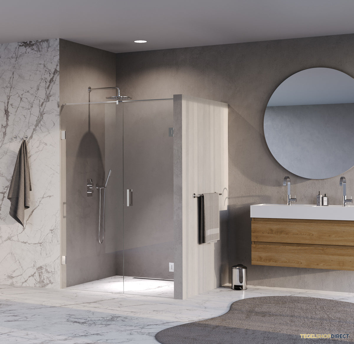 BRAUER Void nisdeur 2-delig helder glas 140x200 omkeerbaar met draaideur 70 aan muur incl. glascoating chroom – afbeelding 2
