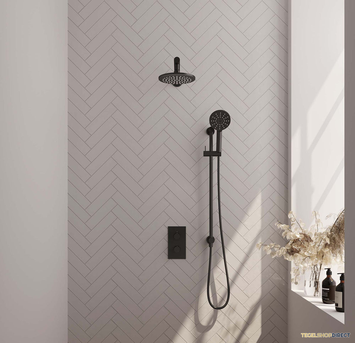Inbouw Regendouche Set Brauer Black Edition Wanduitloop Ronde Hoofddouche 20 cm Met Glijstang en Handdouche 3 Standen Mat Zwart