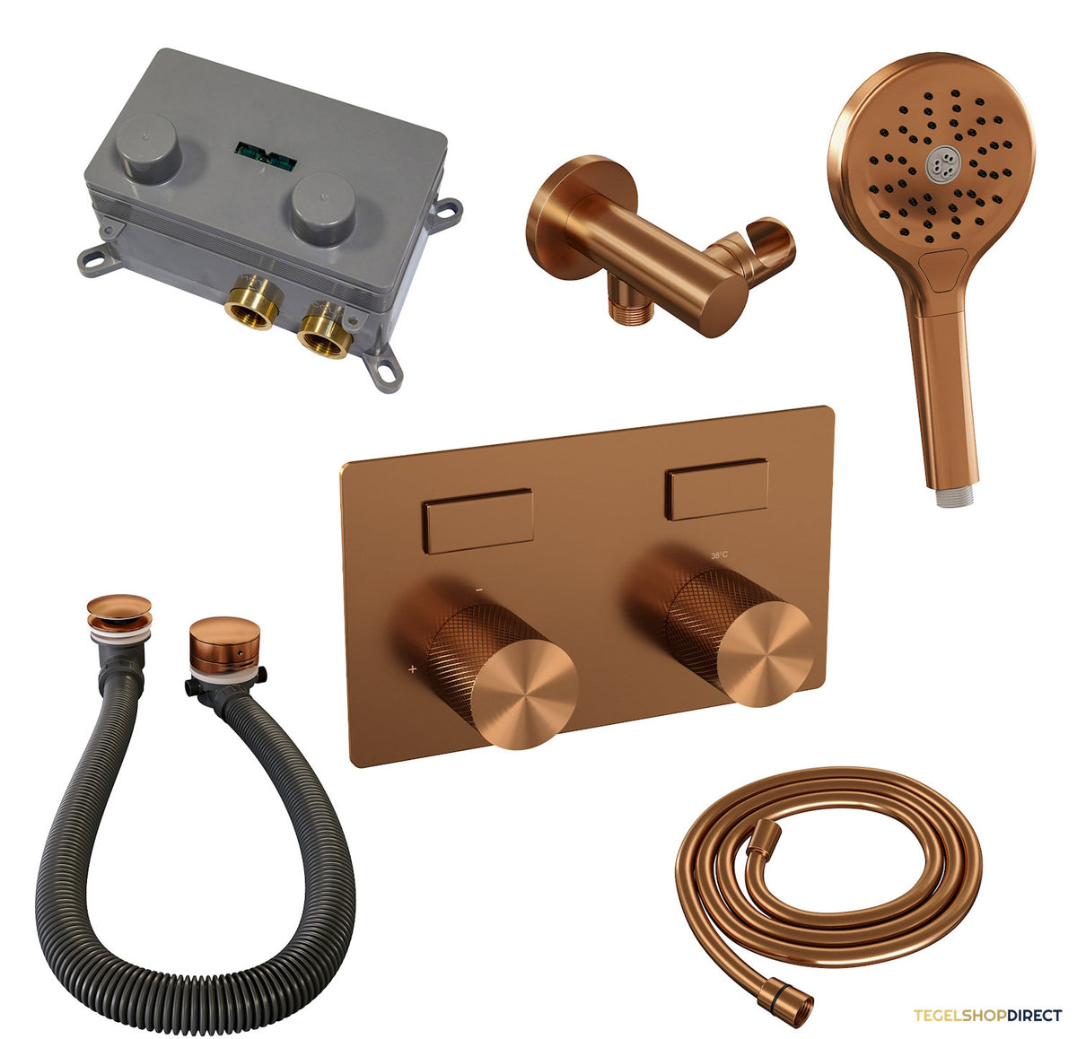 Inbouwthermostaat set Brauer Carving Met Drukknoppen Incl Baduitloop en Afvoer Koper (Keuze Handdouche) – afbeelding 6