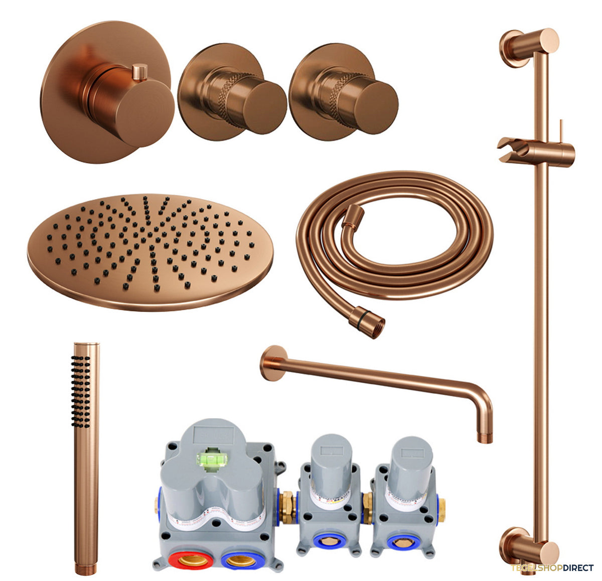 Inbouw Regendouche Set Brauer Copper Edition Gebogen Wanduitloop Ronde Hoofddouche 30 cm Met Twee Stopkranen en Glijstang Koper – afbeelding 2