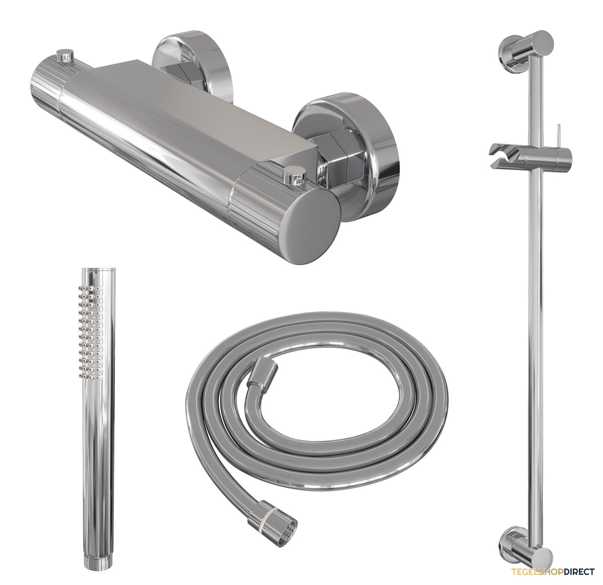 Brauer Stripe opbouw douche thermostaatkraan SET 01 met glijstang en staaf handdouche en doucheslang chroom – afbeelding 3