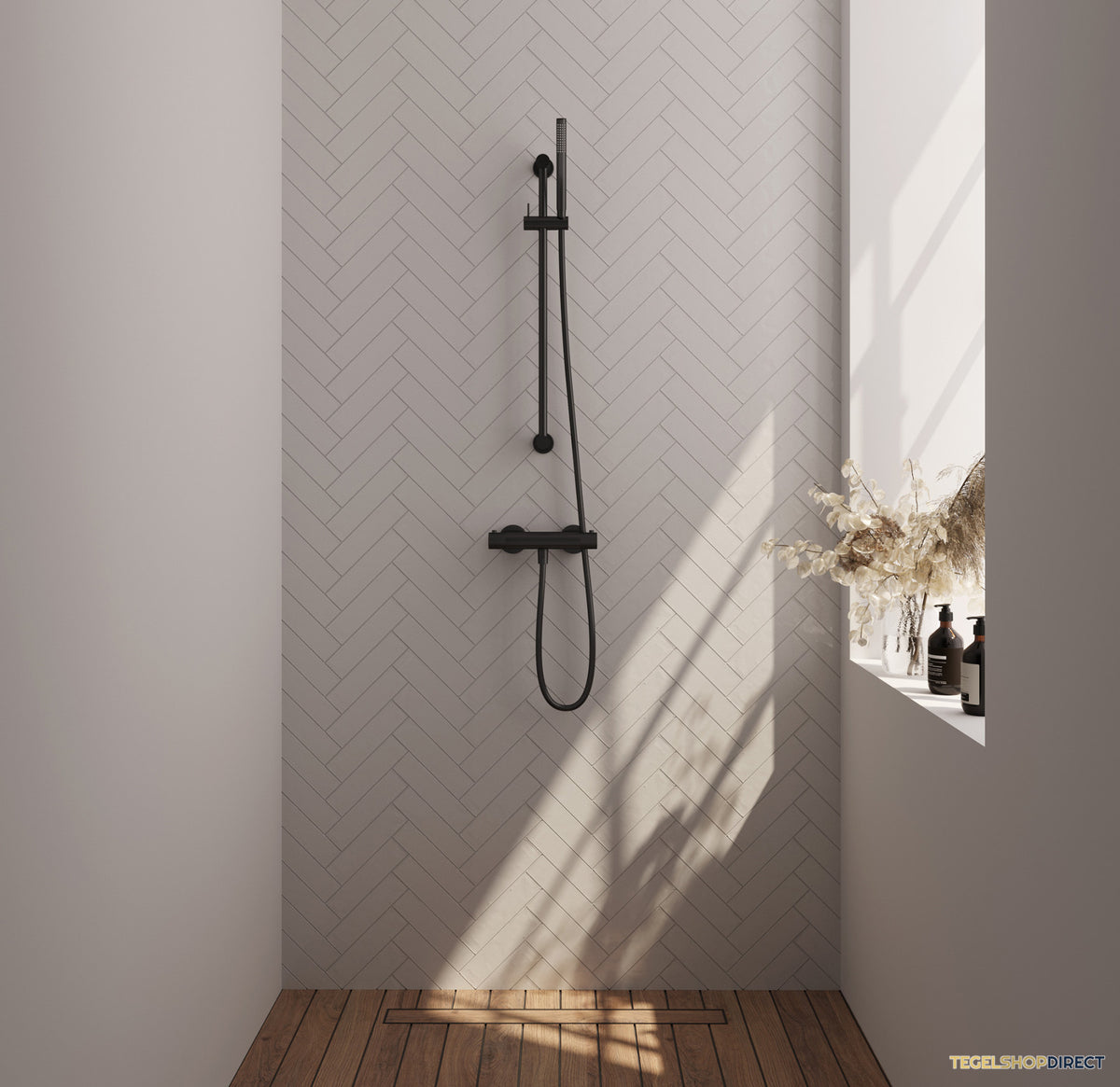 Brauer Stripe opbouw douche thermostaatkraan SET 01 met glijstang en staaf handdouche en doucheslang mat zwart – afbeelding 2