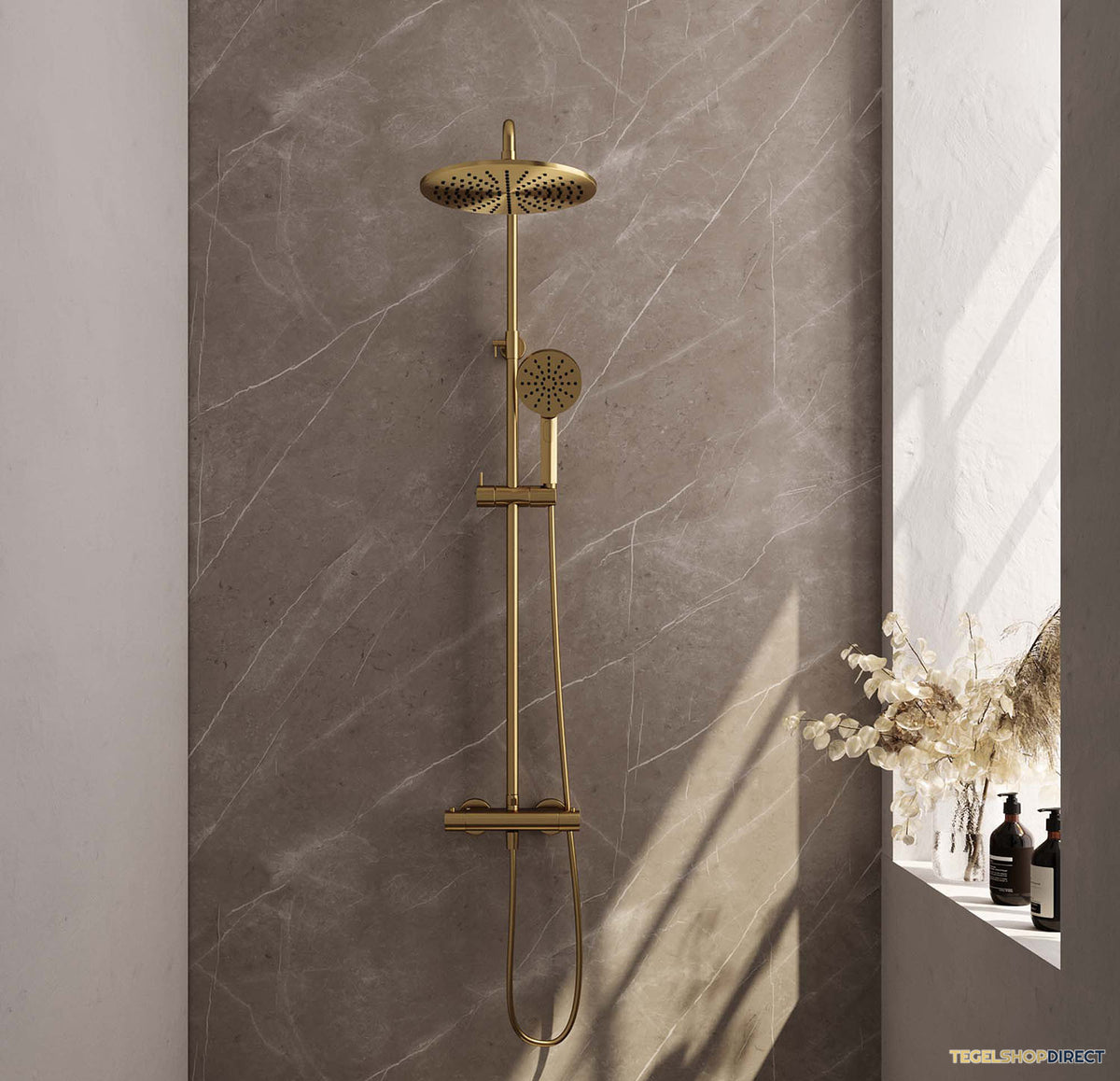 Regendoucheset Opbouw Brauer Gold Edition 30 cm Thermostatisch met Handdouche 3-Standen Geborsteld Goud – afbeelding 2