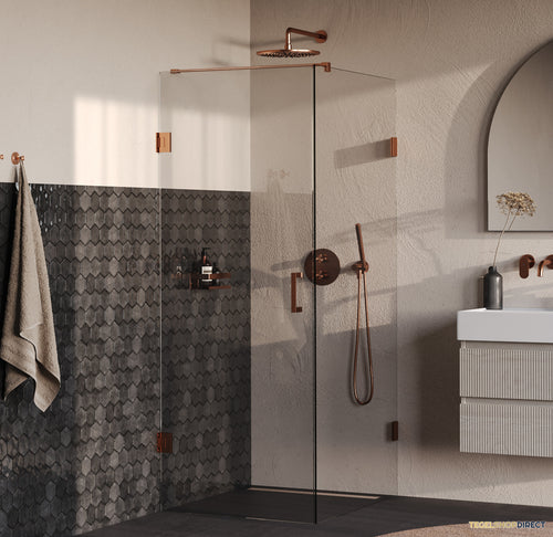 BRAUER Void douchecabine met draaideur helder glas 90x100x200 incl. glascoating PVD koper geborsteld