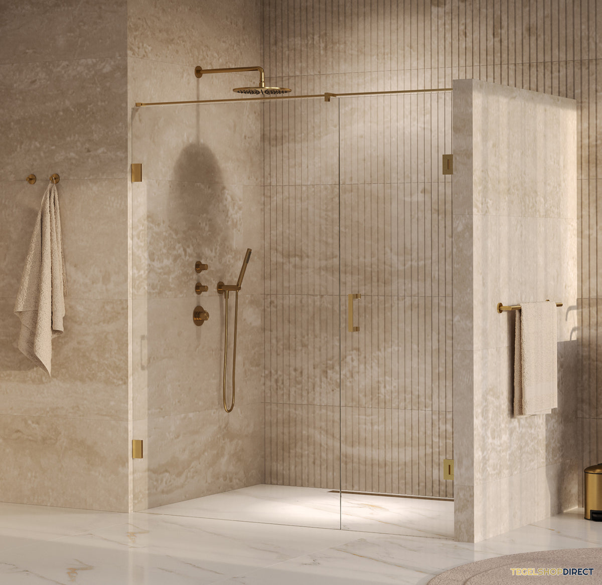 BRAUER Void nisdeur 2-delig helder glas 180x200 omkeerbaar met draaideur 70 aan muur incl. glascoating PVD goud