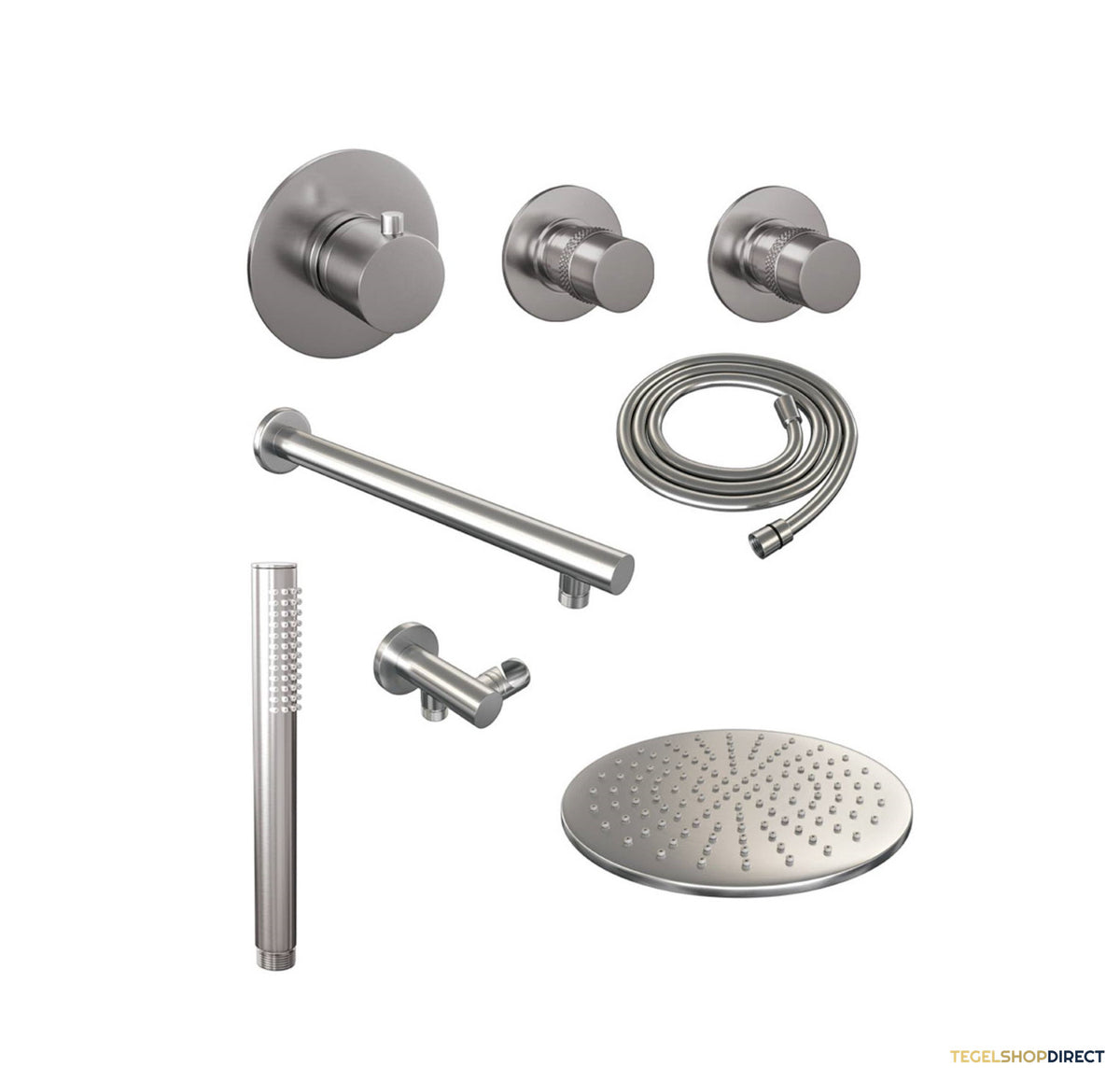 Brauer Inbouw Regendouche | Brushed | 30cm Stortdouche met gebogen wandarm en handdouche | Geborsteld RVS – afbeelding 2