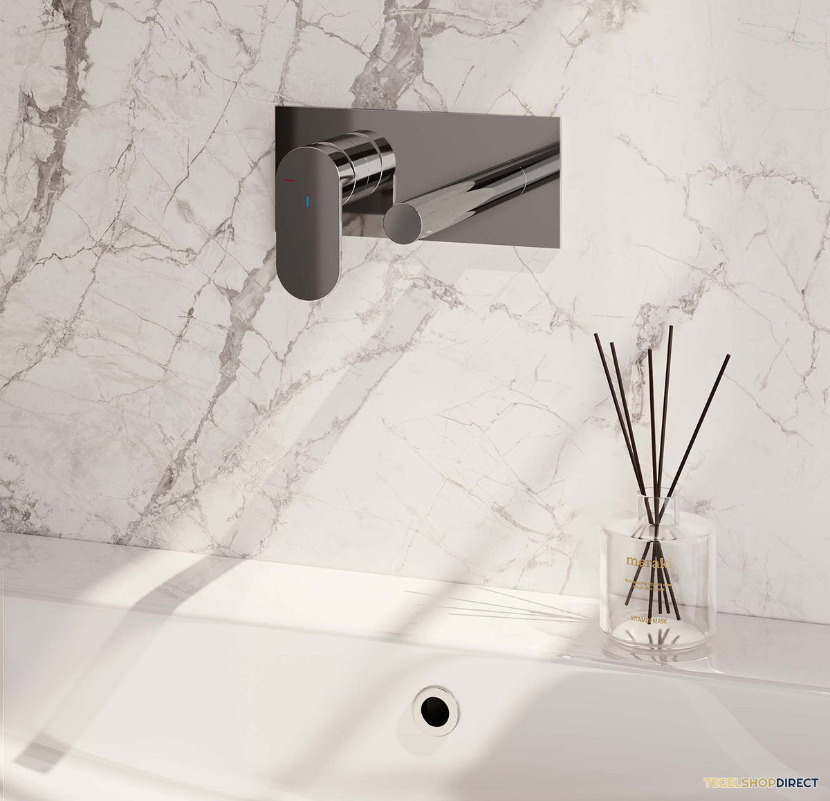 Inbouw Wastafelmengkraan Brauer Chrome Edition Coldstart Rechte Uitloop Platte Hendel Links Chroom Met Afdekplaat – afbeelding 2