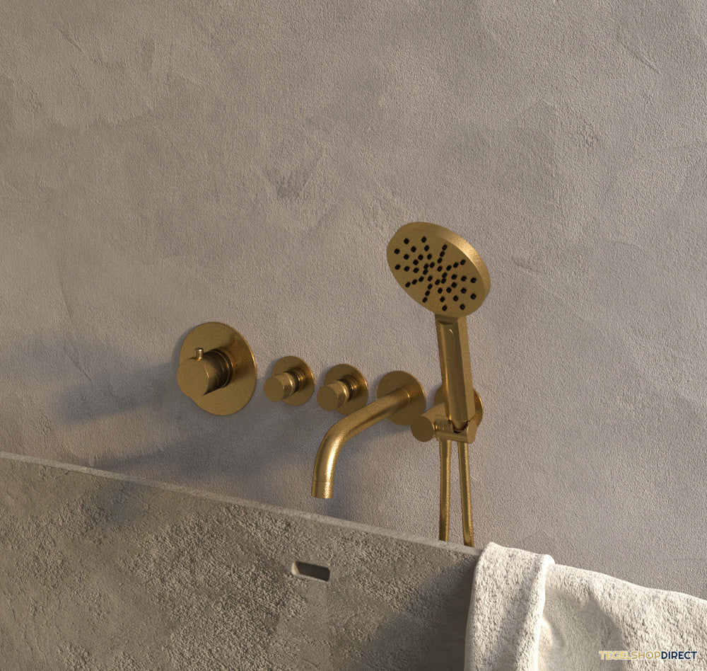 Badkraan Inbouw Set Brauer Gold Edition Thermostatisch met Uitloop en Handdouche 3-Standen Geborsteld Goud