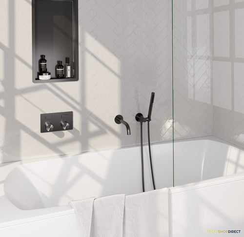Brauer Stripe thermostatische inbouw badkraan met drukknoppen SET 03 met uitloop en staaf handdouche en doucheslang en wandaansluitbocht gunmetal geborsteld PVD