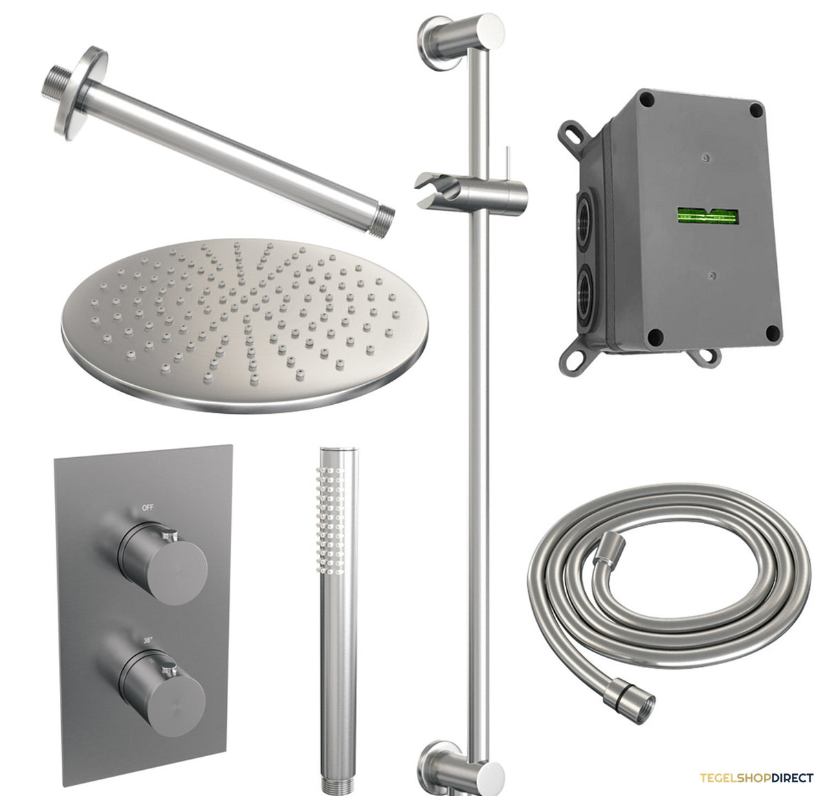 Inbouw Regendouche Set Brauer Brushed Edition Plafond Uitloop Ronde Hoofddouche 30 cm Met Glijstang RVS Look – afbeelding 2