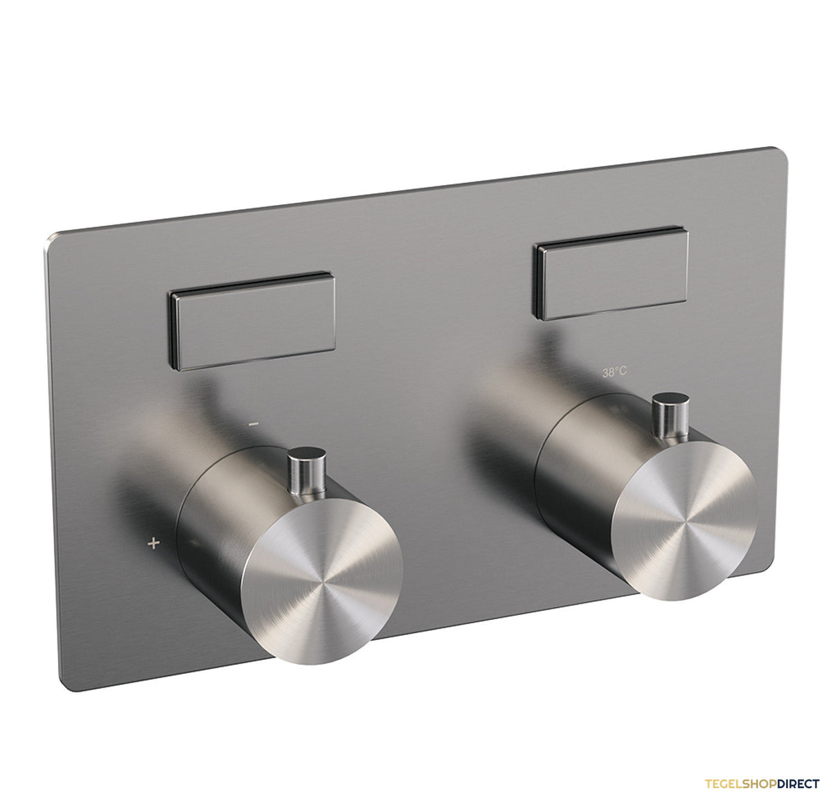 BRAUER Brushed Edition thermostatische inbouw badkraan met drukknoppen SET 04 met uitloop en 3-standen handdouche en doucheslang en wandaansluitbocht RVS geborsteld PVD – afbeelding 5