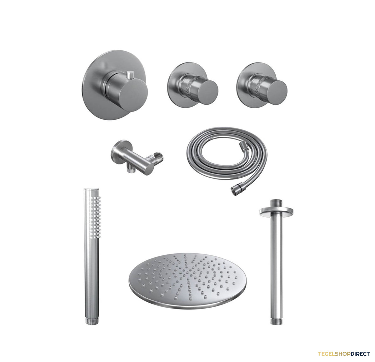 Thermostatisch Inbouwdoucheset Brauer Brushed 30cm Hoofddouche Plafondarm Staafhanddouche Geborsteld RVS