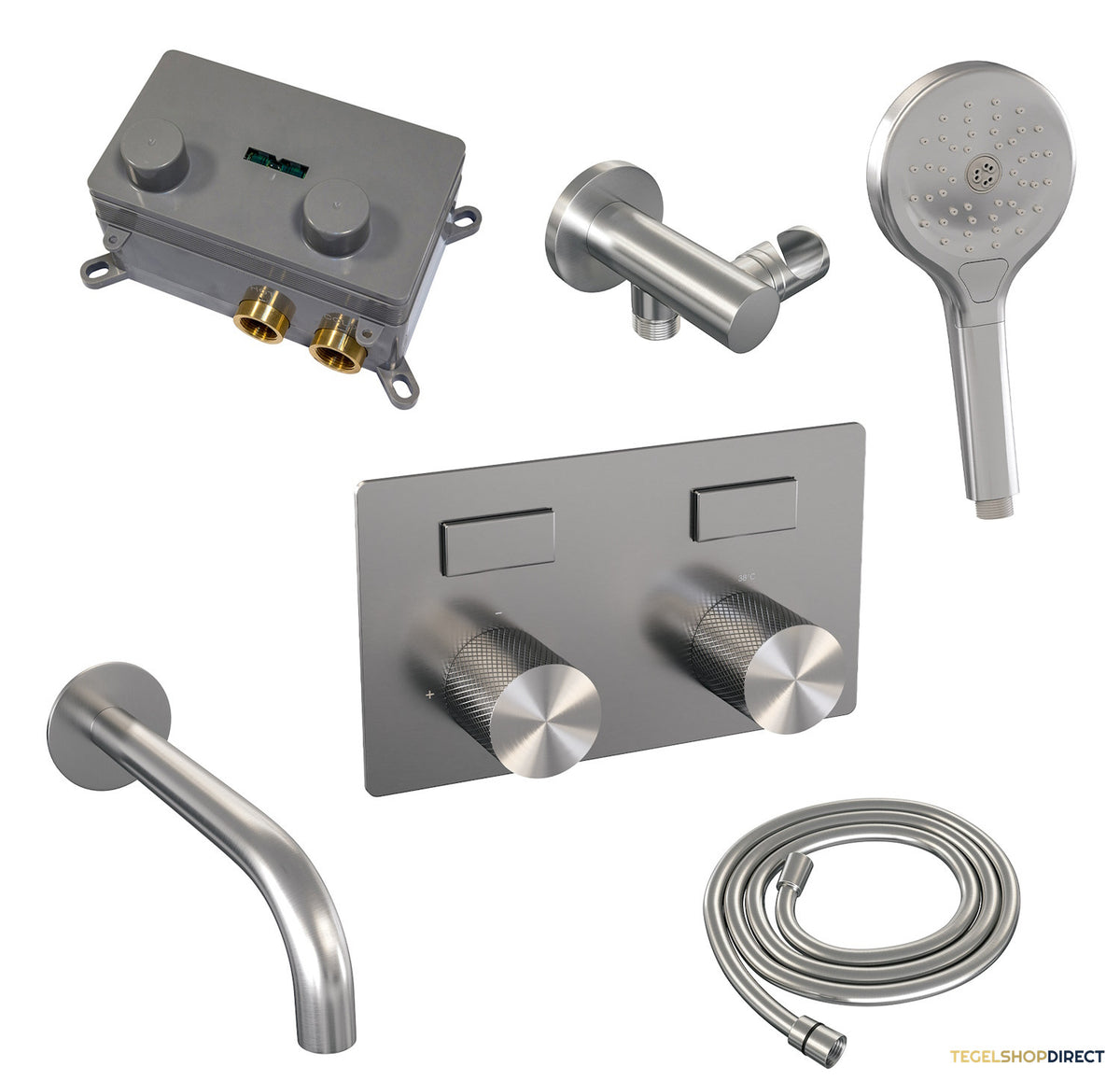 Inbouwthermostaat set Brauer Carving Met Drukknoppen Incl Baduitloop RVS (Keuze Handdouche) – afbeelding 6