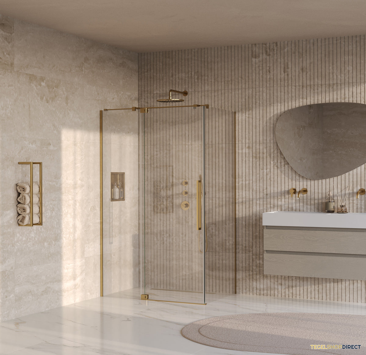 BRAUER Stellar douchecabine met draaideur helder glas 120x90x200 omkeerbaar incl. glascoating PVD goud geborsteld – afbeelding 2