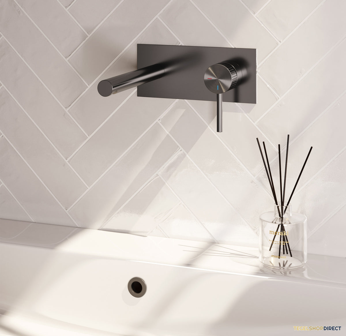 Brauer Stripe inbouw wastafelmengkraan met rechte uitloop en afdekplaat model A1 gunmetal geborsteld PVD – afbeelding 2