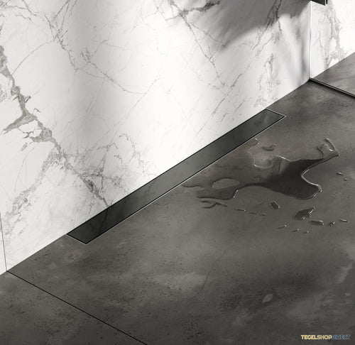 Douchegoot Brauer Geborsteld Gunmetal Muur Montage Inclusief Vloerflens 80x7 cm Zero Tegelinlegrooster Omkeerbaar