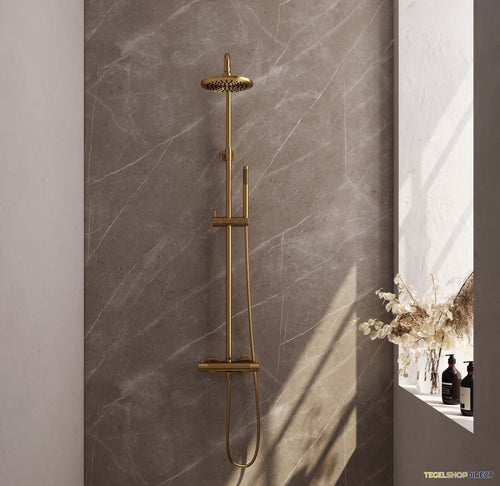 Regendoucheset Opbouw Brauer Gold Carving 20 cm Thermostatisch met Staaf Handdouche Geborsteld Goud