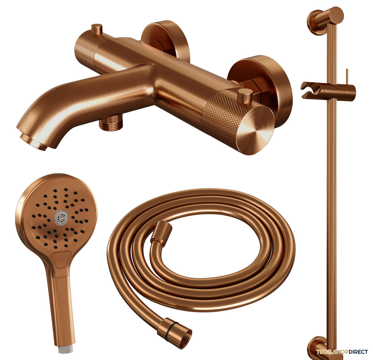 Opbouwset Bad- en Douchekraan Brauer Copper Carving Thermostatisch Met Glijstang En Handdouche 3 Standen Geborsteld Koper – afbeelding 2