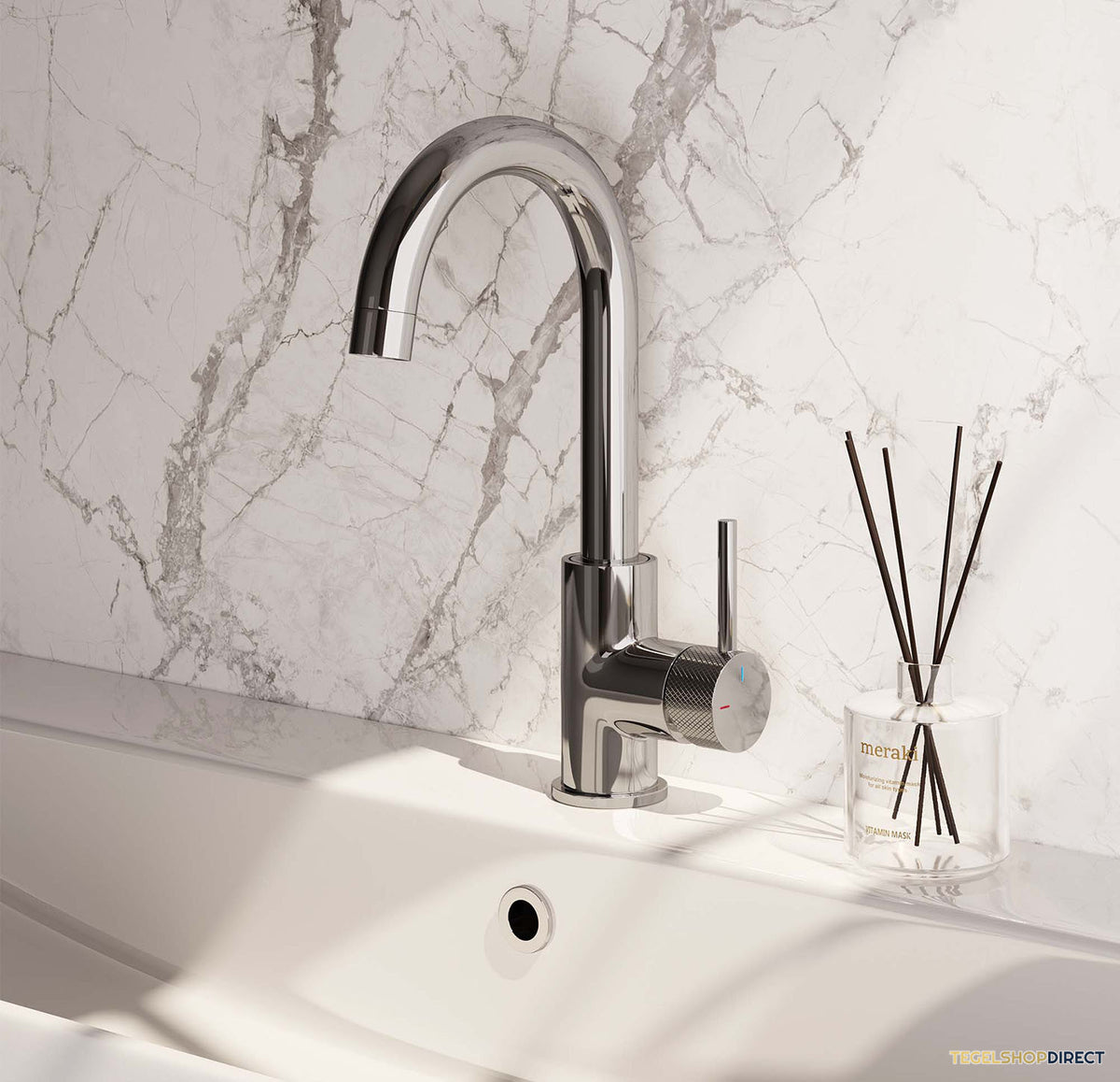 Wastafelmengkraan Brauer Chrome Carving Coldstart Opbouw Hoog Gebogen Ronde Hendel Chroom – afbeelding 2
