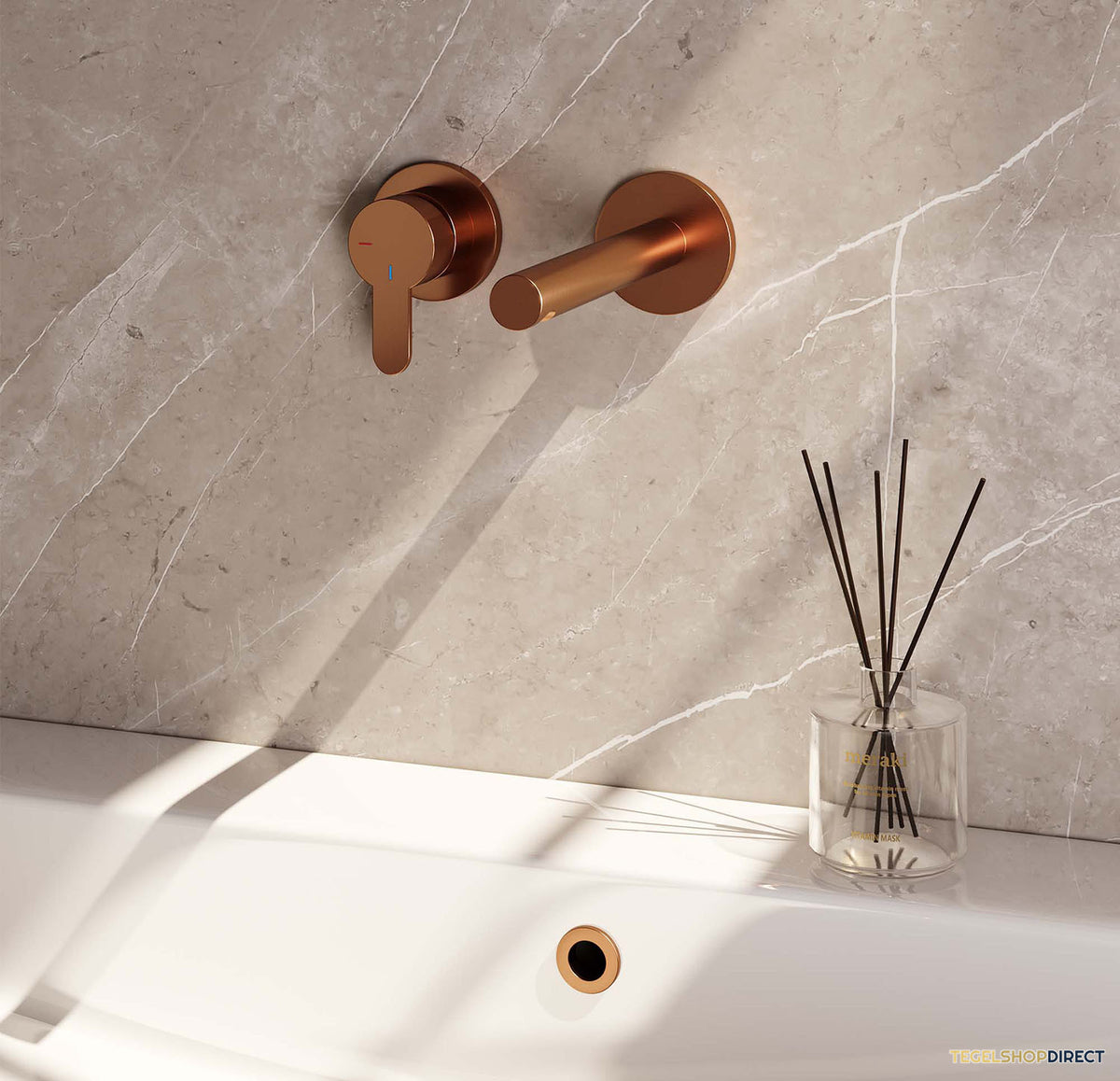 Inbouw Wastafelmengkraan Brauer Copper Edition Coldstart Rechte Uitloop Korte Platte Hendel Links Geborsteld Koper PVD Met Rozetten – afbeelding 2