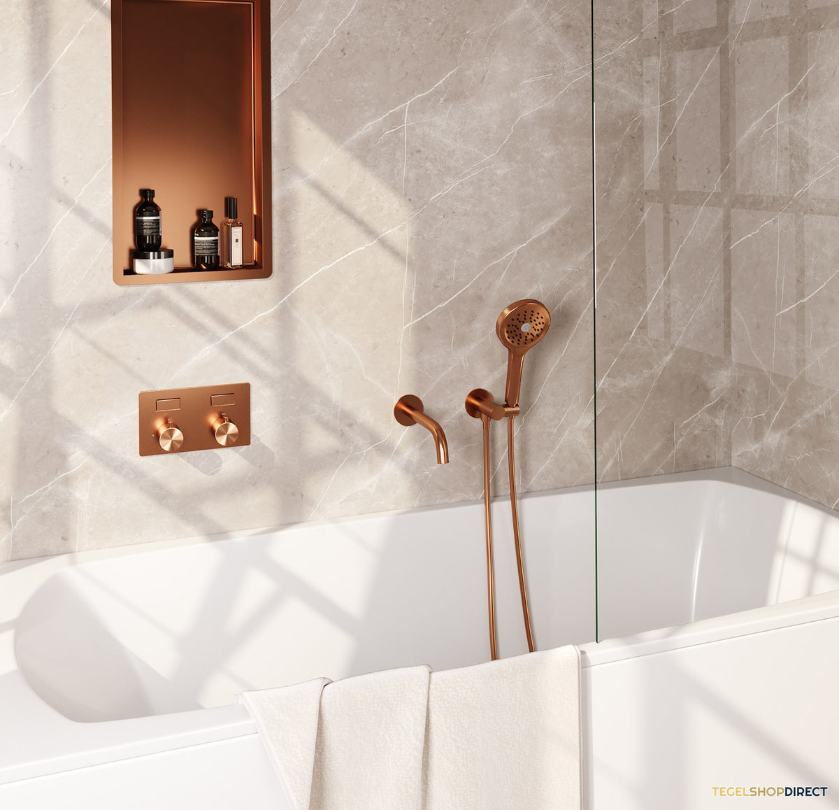 Inbouwthermostaat set Brauer Copper Edition Met Drukknoppen Incl Baduitloop Koper (Keuze Handdouche) – afbeelding 2