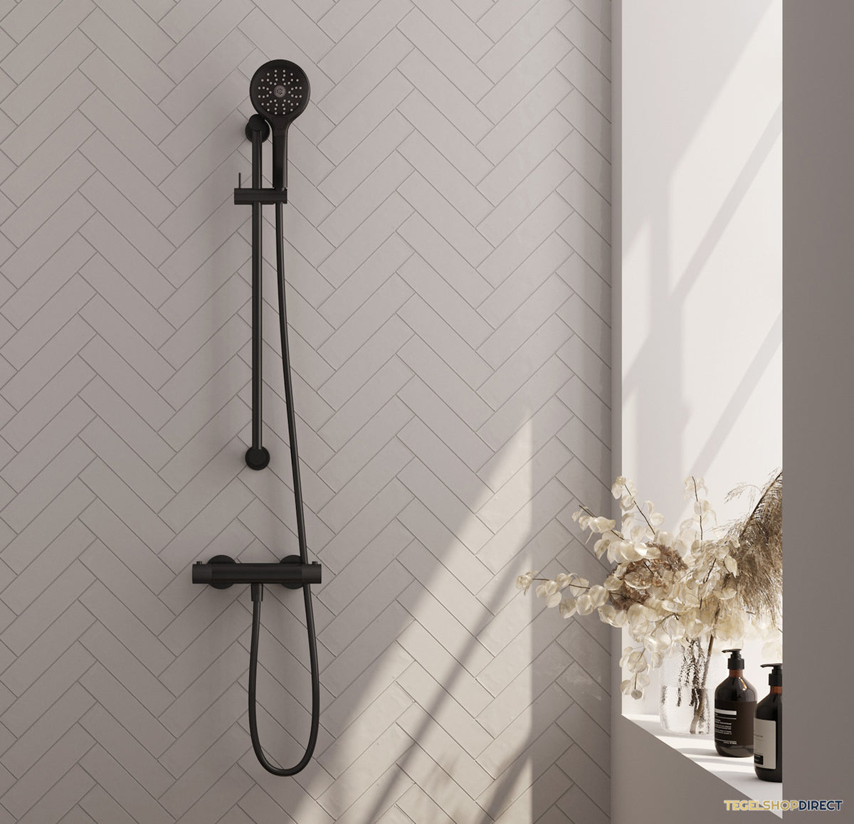 Douchekraan Opbouw Brauer Carving Met Glijstang Mat Zwart (Keuze Handdouche) – afbeelding 2