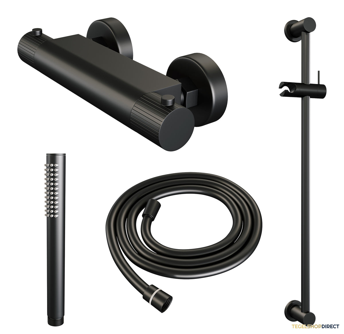 Brauer Stripe opbouw douche thermostaatkraan SET 01 met glijstang en staaf handdouche en doucheslang mat zwart – afbeelding 3