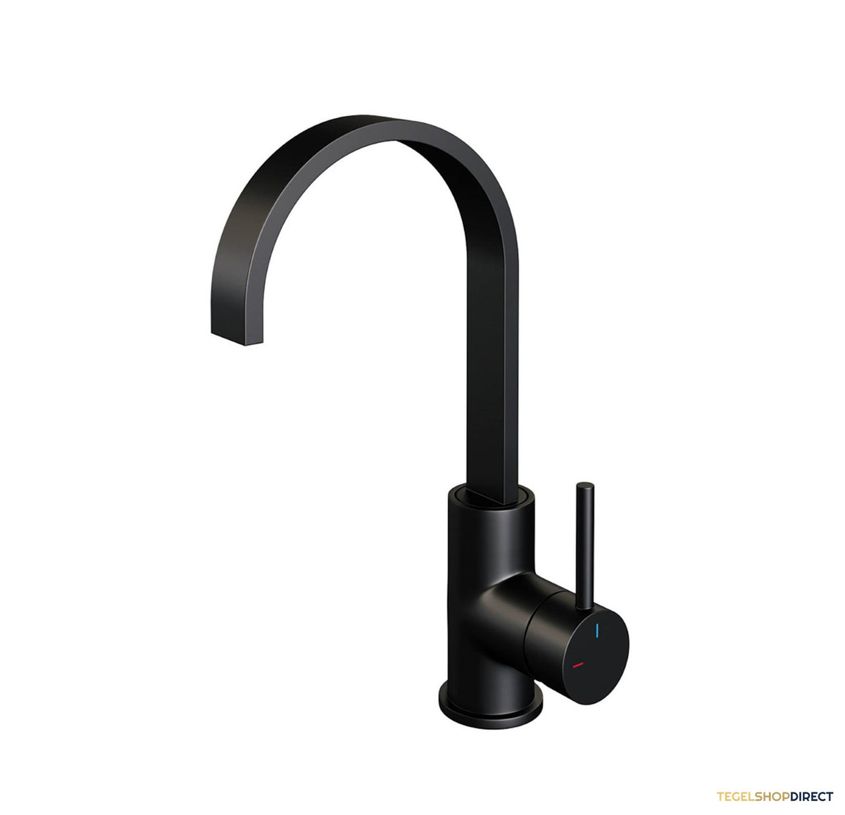 Wastafelmengkraan Brauer Black Edition Coldstart Opbouw Hoog Plat Gebogen Ronde Hendel Mat Zwart