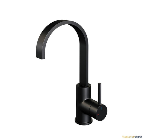 Wastafelmengkraan Brauer Black Edition Coldstart Opbouw Hoog Plat Gebogen Ronde Hendel Mat Zwart