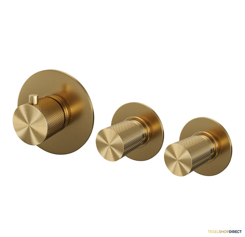 Inbouwthermostaat Brauer Gold Carving en 2 Stopkranen Met in- en Afbouwdelen Geborsteld Goud